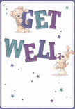 Bright and heartwarming, this get well card shines with the optimism and kindness so integral to life in Eltham. Two delightful characters-a plush teddy bear and an affectionate puppy-bring the artwork to life, each playing their part in a joyful balancing act with oversized, colourful letters. The words 'Get Well' glow in indigo and teal, popping cheerfully against the card's creamy white background. Across the scene, a sprinkle of starry bursts in blues and purples adds a touch of magic, echoing the sparkling energy of Eltham's local celebrations. The bear's soft, inviting fur and the puppy's tender expression invite comfort, much like the fresh, fragrant arrangements prepared daily by Eltham Flowers for same-day delivery. This illustrated card is more than a simple greeting-it's a gentle offering of community warmth and support, perfectly suited for bringing light to a friend or neighbour's healing journey in Eltham.